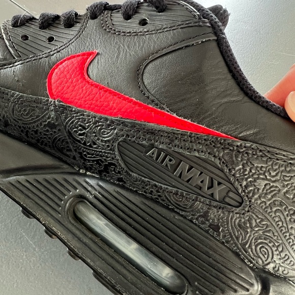 Nike Air Max 90 Russian Florals GS Next Nature Black Gym Red - Picture 2 of 6